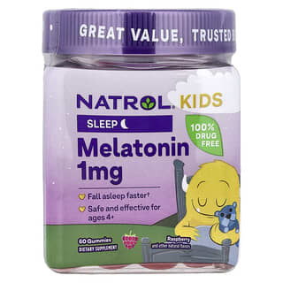 Niños, Melatonina gomitas, Ages 4+, Frambuesa, 1 mg, 60 gomitas
