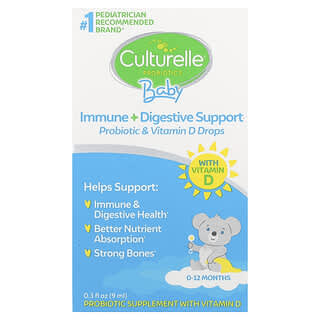 Bebé Probióticos, Inmunidad + Apoyo Digestivo, Probiótico & Vitamina D gotas, 0-12 meses, 0.3 fl oz (9 ml)