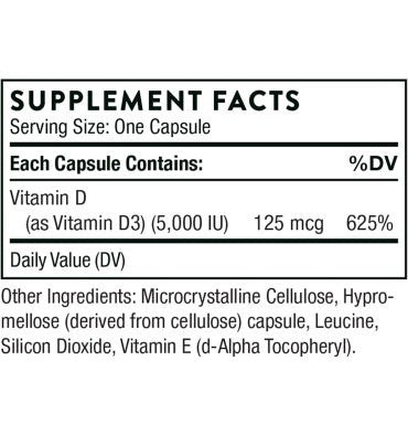 Vitamina D3 5000 IU, 125 mg. 60 caps.