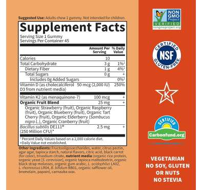 Garden of Life Vitamin Code, Vitamina D3 y K2. 45 gomitas.