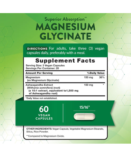 Nature´s Truth, Ashwagandha y Glicinato de Magnesio. 60 caps