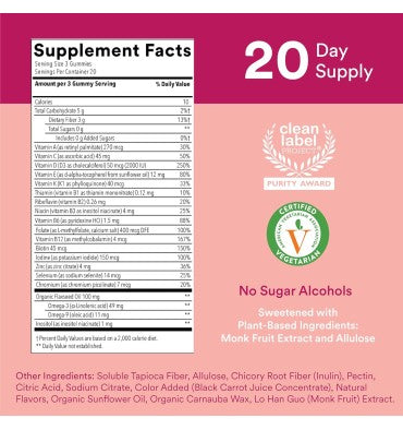 Multivitamínico y Omegas para Mujer, libre de azúcar. 60 gomitas.