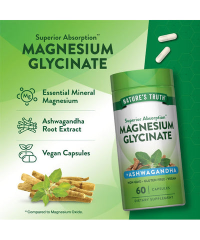 Nature´s Truth, Ashwagandha y Glicinato de Magnesio. 60 caps