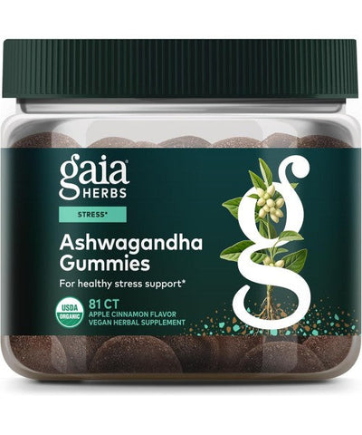 Gaia Herbs, Ashwagandha sabor manzana y canela. 45 y 81 gomitas