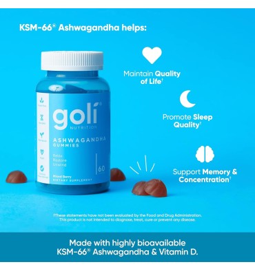 Goli, Ashwagandha KSM-66 y Vitamina D3. 60 Gummies