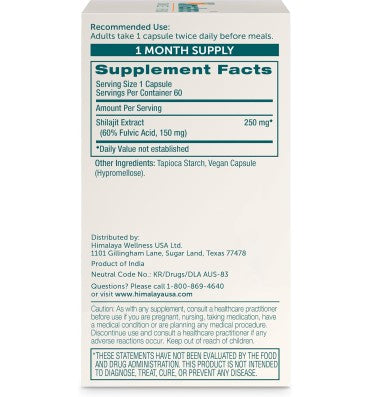 Shilajit Resin with Fulvic Acid. 60 caps