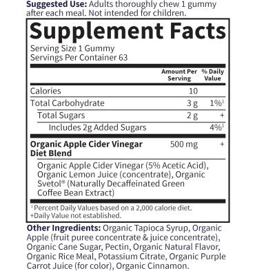 Vinagre de Manzana para Dieta con Té Verde. 63 Gomitas