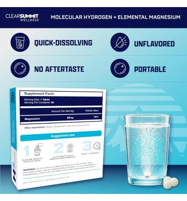 ClearSummit Wellness, Tabletas de Hidrógeno con Magnesio. 60 tabs