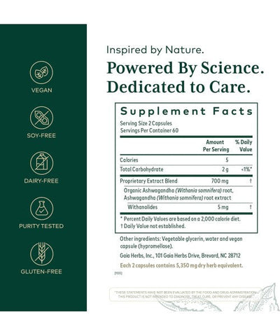 Gaia Herbs Pro, Raiz de Ashwagandha soporte sistema Inmunulógico. 120 Vcaps