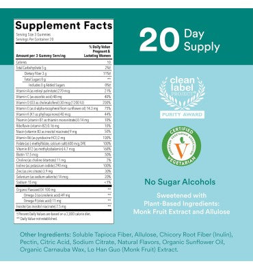 Multivitamínico y Omegas Prenatal, libre de azúcar. 60 gomitas.