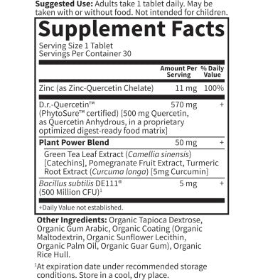 Garden of Life Dr. Formulated, Quercetina soporte Recuperación Muscular con Zinc y Cúrcuma. 30 tabletas