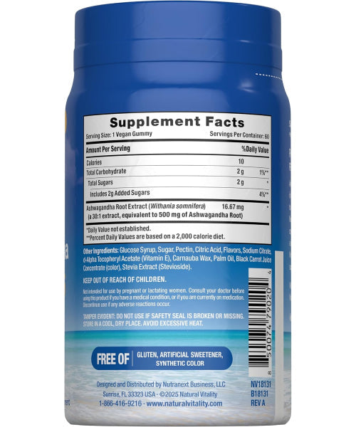 Natural Vitality, Extracto de Ashwagandha "Calm" sabor Tropical Punch. 60 gomitas