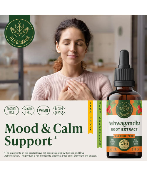 Herbamama, Raíz de Ashwagandha líquida para Mujer. 60 y 120 ml.