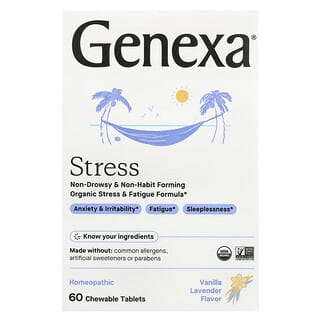 Stress, Organic Stress & Fatigue Formula, Vainilla y Lavanda, 60 tabletas masticables