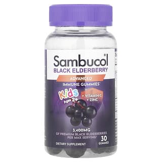 Niños Black Elderberry Gomitas + Vitamina C + Zinc, 2+ Años, 30 Gomitas