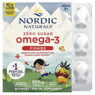 Omega 3 Fishies, Zero Sugar, 3+ Años, Tutti Frutti, 300 mg, 36 Fishies