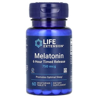 Melatonina, 6 Hour Timed Release, 750 mcg, 60 Vegetarian tabletas