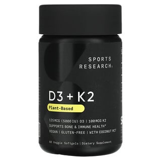 Sports Research, Vitamina D3 (125 mcg) y K2 (100 mcg). 60 Vsoft