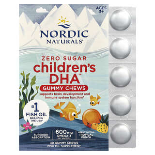 DHA para Niños Gomitas Masticables, 3+ Años, Tropical Punch, 30 Gomitas (355 mg por Gomita)