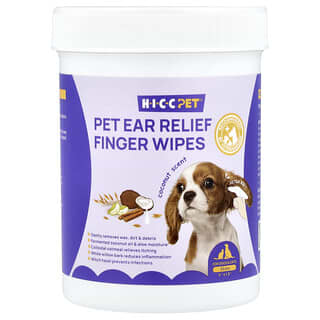 Pet Ear Relief Finger Toallitas, para Perros y Gatos, Coconut, 50 Piezas