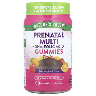 Multivitamínico y Omegas Prenatal, con DHA, sabor Delicious Frutas, Ácido Fólico. 60 gomitas.