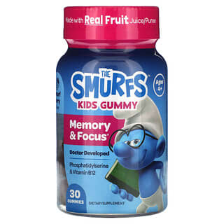 Niños gomita, Memoria y Focus, edades 4+, Smurf Berry, 30 gomitas