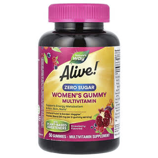 Alive! Mujer Gummy Multivitamínico, Zero Sugar, Strawberry, 50 gummies