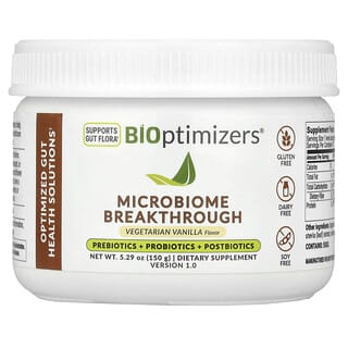 Microbiome Breakthrough, Prebióticos, Probióticos y Postbióticos, Vainilla Vegetariana 5.29 oz (150 g)