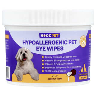 Hypoallergenic Pet Ojos Wipes, para Perros y Gatos, Coconut, 100 Pads