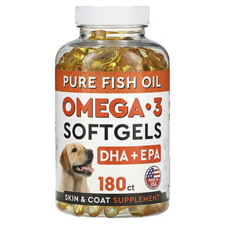 Pure Fish Oil, Omega-3 Softgels, para Perros, 180 Softgels
