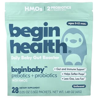 Beginpara Bebé™ Prebióticos + Probiótico, 0 a 12 Meses, Sin Sabor 28 Sobres, 0.05 oz (1.5 g) cada uno