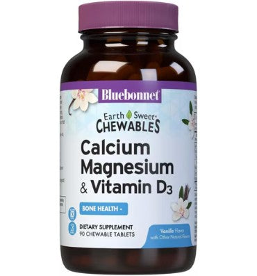 Magnesio, Calcio y Vitamina D3, en tabletas masticable, 2 sabores. 90 tabletas