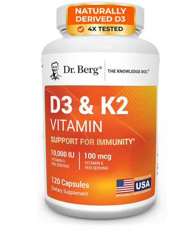 Dr Berg, Vitamina D3 10,000 IU + K2 100 mg. 120 caps.