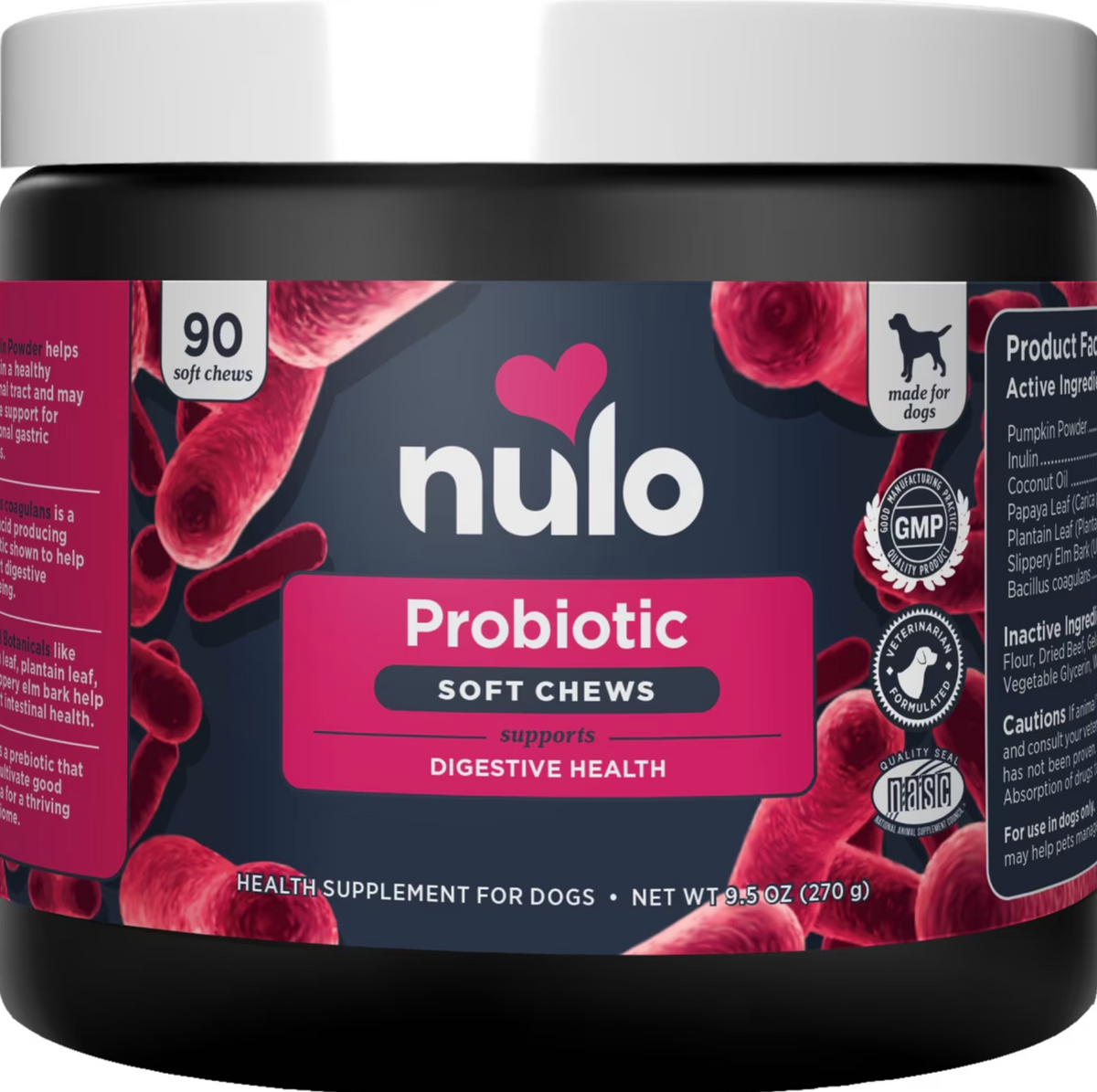 Nulo, Probiotic Soft Chews, Calabaza + Inulina + Bacillus coagulans + Papaya + Olmo Resbaladizo para Digestión, sabor Res, Perros, 90 masticables