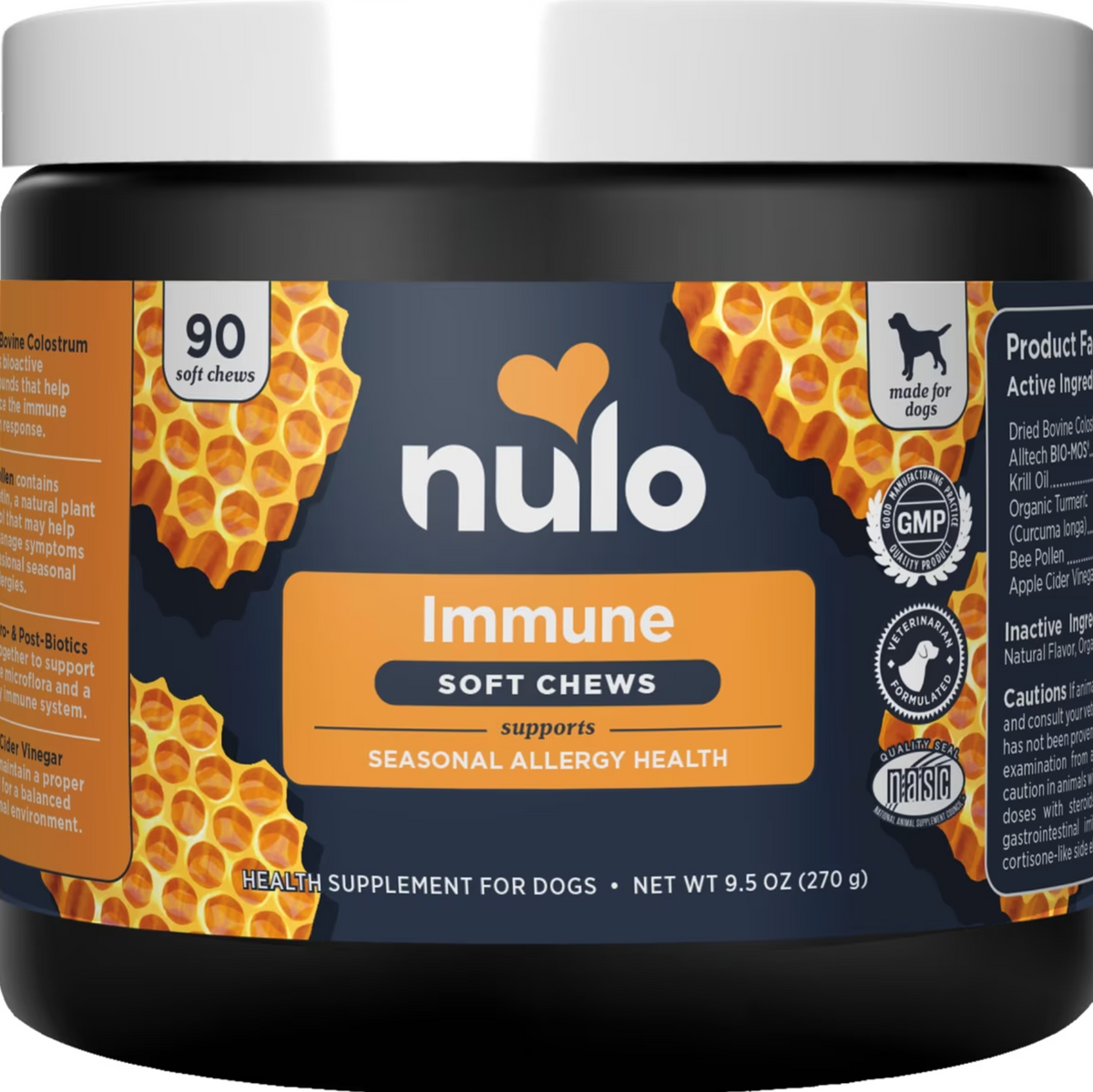 Nulo, Immune Soft Chews, Calostro + Prebióticos + Probióticos + Postbióticos + Krill + Cúrcuma para Inmunidad y Alergias, sabor Res, Perros, 90 masticables