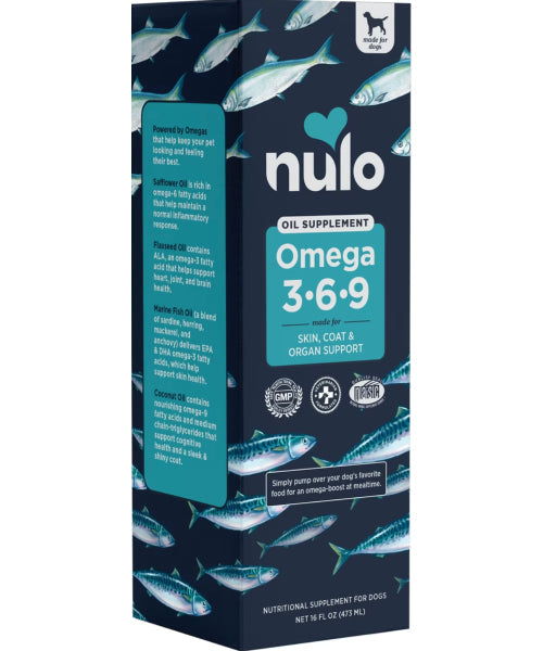 Nulo, Omega 3-6-9 Oil, Cártamo + Linaza + Aceite de Pescado + Coco para Piel, Pelaje, Corazón y Cognición, Perros, 473 ml