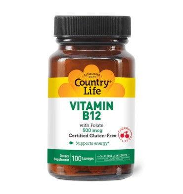 Vitamina B12 con Folato, sabor Cereza 500 mcg, 100 Lozenges.