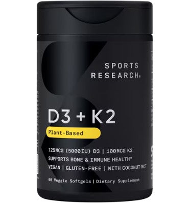 Vitamina D3 5000 IU + K2 100 mcg, vegana. 60 V-softgels.