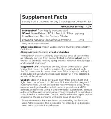Primeadine Original Whole-Food Spermidine Supplement. 4 opc