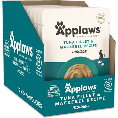 Alimento Húmedo Mousse, Filete de Atún y Caballa. 70 g, caja de 12. - Applaws