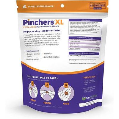 Golosinas para perros Pinchers con sabor a mantequilla de cacahuete, probióticas y ocultadoras de pastillas, sabor a mantequilla de cacahuete, extra grandes, 45 unidades