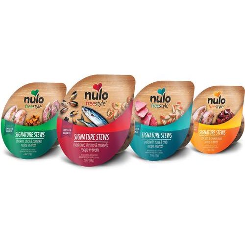 Nulo, FreeStyle Signature Stews Mackerel, Shrimp & Mussels, Caballa + Camarones + Mejillones en Caldo, Gatos y Gatitos, 80 g × 24 bandejas