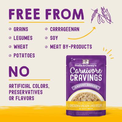 Alimento Húmedo Carnivore Cravings Savory Shreds para Gato sabor Pollo e Hígado de Pollo 24 pack