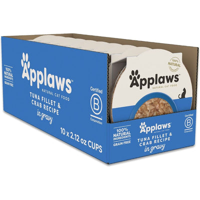 Alimento Húmedo Cups, Filete de Atún y Cangrejo Recipe en Gravy. 60 g, caja de 10. - Applaws