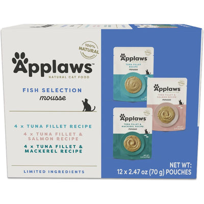 Alimento Húmedo Mousse, Pescado Selection Variety Pack Ingredientes Limitados. 70 g, caja de 12. - Applaws