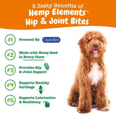Hip & Joint Bites Hemp Elements con Glucosamina para Perros sabor Pollo 90 chews