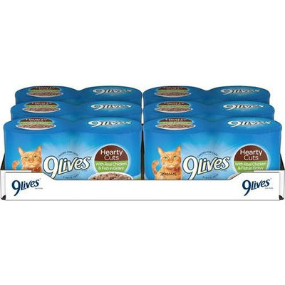 9Lives, Bites con pollo + pescado en salsa, 156 g × 4 / 24 latas.