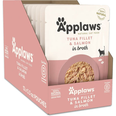 Alimento Húmedo, Atún with Salmón en Broth. 156 g, caja de 12. - Applaws