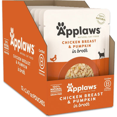 Alimento Húmedo, Pollo with Calabaza Bits en Broth. 70 g, caja de 12. - Applaws