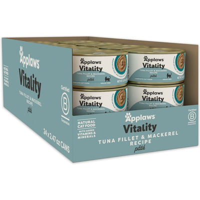 Vitality Alimento Húmedo Paté, Vitality Filete de Atún y Caballa Recipe Grain Free. 70 g, caja de 24. - Applaws